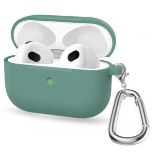 Thicken Silicone Round Bottom Earphone Protective Case with Hook For AirPods 3(Pine Needle Green) (OEM)