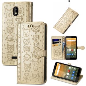 For Vodafone Smart E11 Cat and Dog Embossed Horizontal Flip Phone Leather Case with Holder & Card Slot & Wallet & Lanyard(Gold) (OEM)