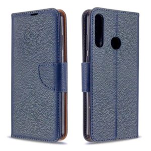 For Huawei Y6P Litchi Texture Pure Color Horizontal Flip PU Leather Case with Holder & Card Slots & Wallet & Lanyard(Dark Blue) (OEM)