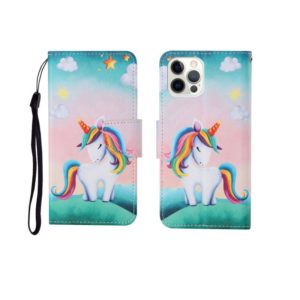 For iPhone 12 Pro Max Painted Pattern Horizontal Flip Leathe Case(Rainbow Unicorn) (OEM)