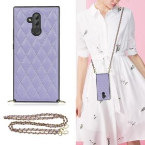 For Huawei Mate 20 Lite Elegant Rhombic Pattern Microfiber Leather +TPU Shockproof Case with Crossbody Strap Chain(Purple) (OEM)