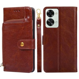 For OnePlus Nord 2T Zipper Bag PU + TPU Horizontal Flip Leather Case(Brown) (OEM)
