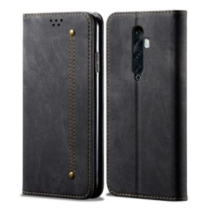 For OPPO Reno 2 Denim Texture Casual Style Horizontal Flip Leather Case with Holder & Card Slots & Wallet(Black) (OEM)