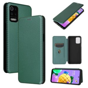 For LG K52 / K62 Carbon Fiber Texture Horizontal Flip TPU + PC + PU Leather Case with Card Slot(Green) (OEM)