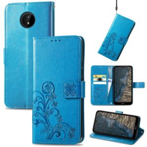 For Nokia C20 Four-leaf Clasp Embossed Leather Case with Lanyard & Card Slot & Wallet & Holder(Blue) (OEM)