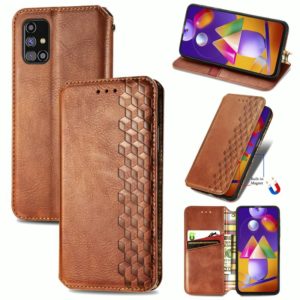For Samsung Galaxy M31S Cubic Grid Pressed Horizontal Flip Magnetic PU Leather Case with Holder & Card Slots & Wallet(Brown) (OEM)