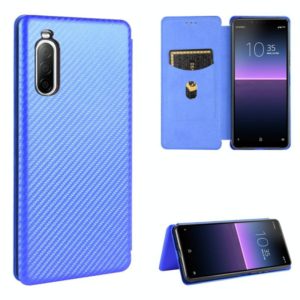 For Sony Xperia 10 II Carbon Fiber Texture Horizontal Flip TPU + PC + PU Leather Case with Card Slot(Blue) (OEM)