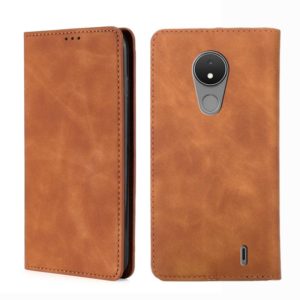 For Nokia C21 Skin Feel Magnetic Horizontal Flip Leather Phone Case(Light Brown) (OEM)