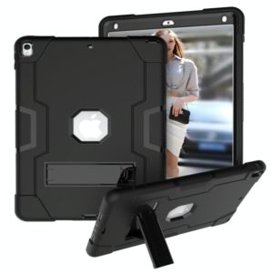 For iPad 10.5 Contrast Color Silicone + PC Combination Case with Holder(Black) (OEM)