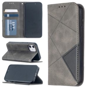 For iPhone 12 mini Rhombus Texture Horizontal Flip Magnetic Leather Case with Holder & Card Slots(Grey) (OEM)