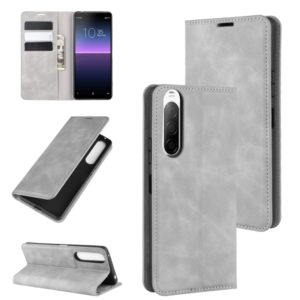 For Sony Xperia 10 II Retro-skin Business Magnetic Suction Leather Case with Holder & Card Slots & Wallet(Grey) (OEM)