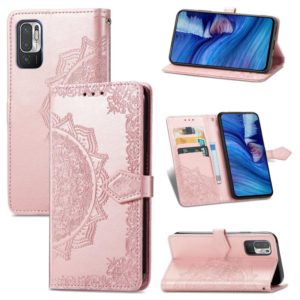 Halfway Mandala Embossing Pattern Horizontal Flip Leather Case with Holder & Card Slots & Wallet & Lanyard For Xiaomi Redmi Note 10 5G(Rose Gold) (OEM)