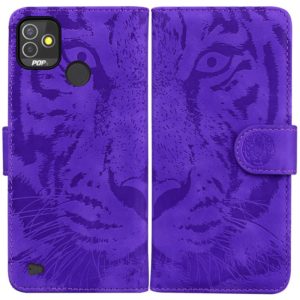 For Tecno Pop 5P Tiger Embossing Pattern Horizontal Flip Leather Phone Case(Purple) (OEM)