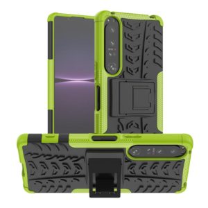 For Sony Xperia 1 IV Tire Texture TPU + PC Phone Case with Holder(Green) (OEM)