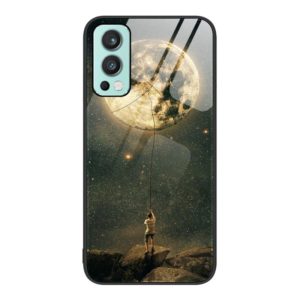 For OnePlus Nord 2 5G Colorful Painted Glass Phone Case(Moon) (OEM)