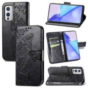 For OnePlus 9 Butterfly Love Flowers Embossed Horizontal Flip Leather Case with Holder & Card Slots & Wallet & Lanyard(Black) (OEM)