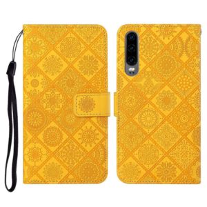 For Huawei P30 Ethnic Style Embossed Pattern Horizontal Flip Leather Case with Holder & Card Slots & Wallet & Lanyard(Yellow) (OEM)