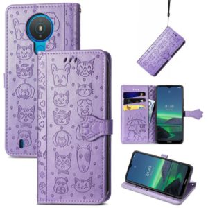 For Nokia 1.4 Cute Cat and Dog Embossed Horizontal Flip Leather Case with Holder & Card Slots & Wallet & Lanyard(Purple) (OEM)