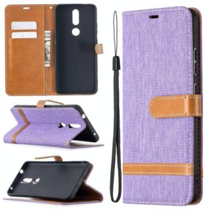 For Nokia 2.4 Color Matching Denim Texture Leather Case with Holder & Card Slots & Wallet & Lanyard(Purple) (OEM)