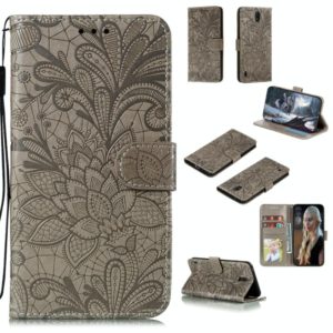 For Nokia C1 Lace Flower Horizontal Flip Leather Case with Holder & Card Slots & Wallet & Photo Frame(Grey) (OEM)