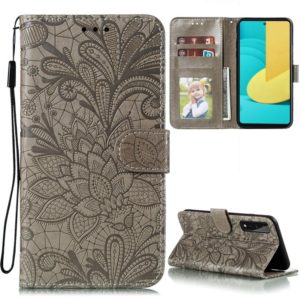 For LG Stylo 7 5G Lace Flower Embossing Pattern Horizontal Flip Leather Case with Holder & Card Slots & Wallet & Photo Frame(Grey) (OEM)