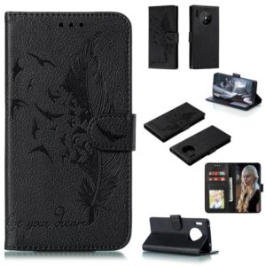 For Huawei Mate 30 Pro Feather Pattern Litchi Texture Horizontal Flip Leather Case with Holder & Wallet & Card Slots(Black) (OEM)