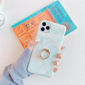 For iPhone 11 TPU Smooth Marble with Ring Metal Rhinestone Bracket Mobile Phone Protective Case(Floating marble Q4) (OEM)