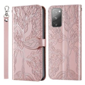 For Samsung Galaxy S20 FE Life of Tree Embossing Pattern Horizontal Flip Leather Case with Holder & Card Slot & Wallet & Photo Frame & Lanyard(Rose Gold) (OEM)