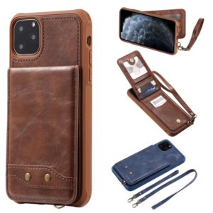 For iPhone 11 Pro Max Vertical Flip Wallet Shockproof Back Cover Protective Case with Holder & Card Slots & Lanyard & Photos Frames(Coffee) (OEM)