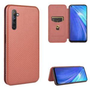 For OPPO Realme 6 Carbon Fiber Texture Horizontal Flip TPU + PC + PU Leather Case with Card Slot(Brown) (OEM)