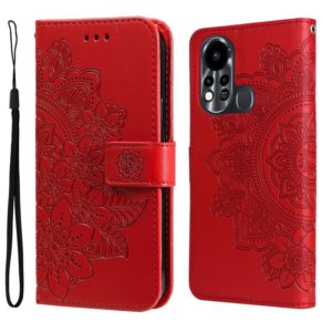 For Infinix Hot 11S 7-petal Flowers Embossed Flip Leather Phone Case(Red) (OEM)