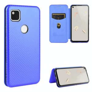 For Google Pixel 4a Carbon Fiber Texture Horizontal Flip TPU + PC + PU Leather Case with Card Slot(Blue) (OEM)