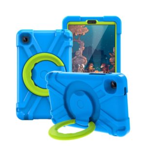 For Galaxy Tab A7 Lite T220/T225 PC + Silicone Shockproof Combination Case with 360 Degree Rotating Holder & Handle(Blue+Grass Green) (OEM)