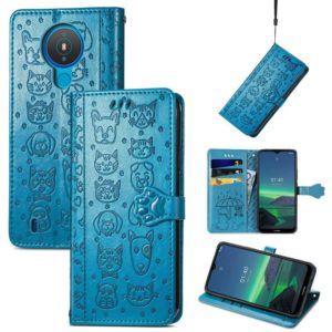 For Nokia 1.4 Cute Cat and Dog Embossed Horizontal Flip Leather Case with Holder & Card Slots & Wallet & Lanyard(Blue) (OEM)