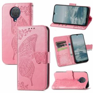 For Nokia 6.3 Butterfly Love Flower Embossed Horizontal Flip Leather Case with Bracket / Card Slot / Wallet / Lanyard(Pink) (OEM)