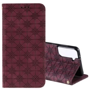 For Samsung Galaxy S21+ 5G Lucky Flowers Embossing Pattern Magnetic Horizontal Flip Leather Case with Holder & Card Slots(Wine Red) (OEM)