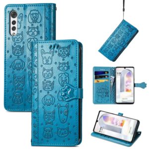 For LG Velvet 2 Pro Lovely Cat and Dog Embossing Pattern Horizontal Flip Leather Case , with Holder & Card Slots & Wallet & Cartoon Clasp & Lanyard(Blue) (OEM)