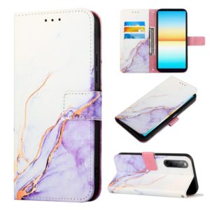 For Sony Xperia 10 IV PT003 Marble Pattern Flip Leather Phone Case(White Purple LS006) (OEM)