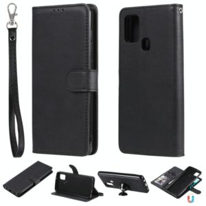 For Samsung Galaxy A21s 2 in 1 Solid Color Detachable PU Leather Case with Card Slots & Magnetic Holder & Photo Frame & Wallet & Strap(Black) (OEM)