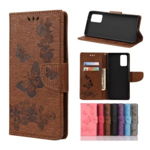 For Samsung Galaxy Note20 Butterflies Embossing Horizontal Flip Leather Case with Holder & Card Slots & Wallet(Brown) (OEM)
