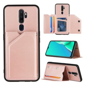 For OPPO A9 2020 Skin Feel PU + TPU + PC Back Cover Shockproof Case with Card Slots & Holder & Photo Frame(Rose Gold) (OEM)