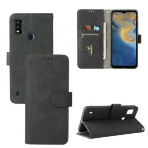 For ZTE Blade A51 Solid Color Skin Feel Magnetic Buckle Horizontal Flip Calf Texture PU Leather Case with Holder & Card Slots & Wallet(Black) (OEM)