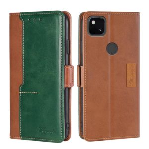 For Google Pixel 4a Retro Texture Contrast Color Buckle Horizontal Flip Leather Phone Case with Holder(Light Brown+Green) (OEM)