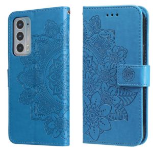 For Motorola Edge 20 7-petal Flowers Embossing Horizontal Flip Leather Phone Case with Holder & Card Slots(Blue) (OEM)