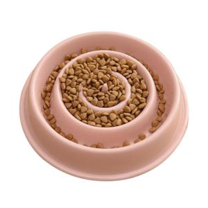 Environmental Protection Food Grade Plastic Anti-choking Slow Food Pet Dog Cat Food Bowl, Style:Water Drop(Pink) (OEM)