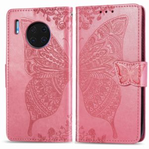 For Huawei Mate 30 Pro Butterfly Love Flower Embossed Horizontal Flip Leather Case with Bracket / Card Slot / Wallet / Lanyard(Pink) (OEM)