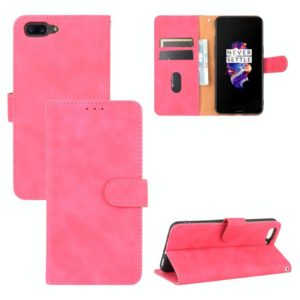 For OnePlus 5 Solid Color Skin Feel Magnetic Buckle Horizontal Flip Calf Texture PU Leather Case with Holder & Card Slots & Wallet(Rose Red) (OEM)
