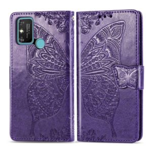 For Huawei Honor 9A Butterfly Love Flower Embossed Horizontal Flip Leather Case with Bracket / Card Slot / Wallet / Lanyard(Dark Purple) (OEM)