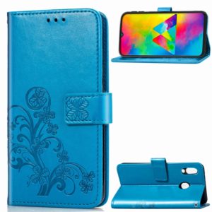 Lucky Clover Pressed Flowers Pattern Leather Case for Galaxy M20, with Holder & Card Slots & Wallet & Hand Strap (Blue) (OEM)