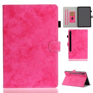 For Samsung Galaxy Tab S8 / Galaxy Tab S7 11.0 T870 Marble Style Cloth Texture Leather Case with Bracket & Card Slot & Pen Slot & Anti Skid Strip(Rose Red) (OEM)